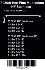 Wera 05022699001 3950/9 Hex-Plus Multicolour HF Stainless 1, RVS, met vasthoudfunctie,