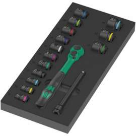 Wera 9724 Schuimrubberen inzetstuk met 8010 B Zyklop Comfort ratelset 1, 3/8", 16‑delig  05150114001