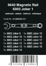 Wera 9640 Magneetstrip 6003 Joker 1 ringsteeksleutelset, 11‑delig  05020233001