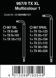 Wera 967/9 TX XL Multicolour 1 Stiftsleutelset, lang, 9‑delig 05024480001