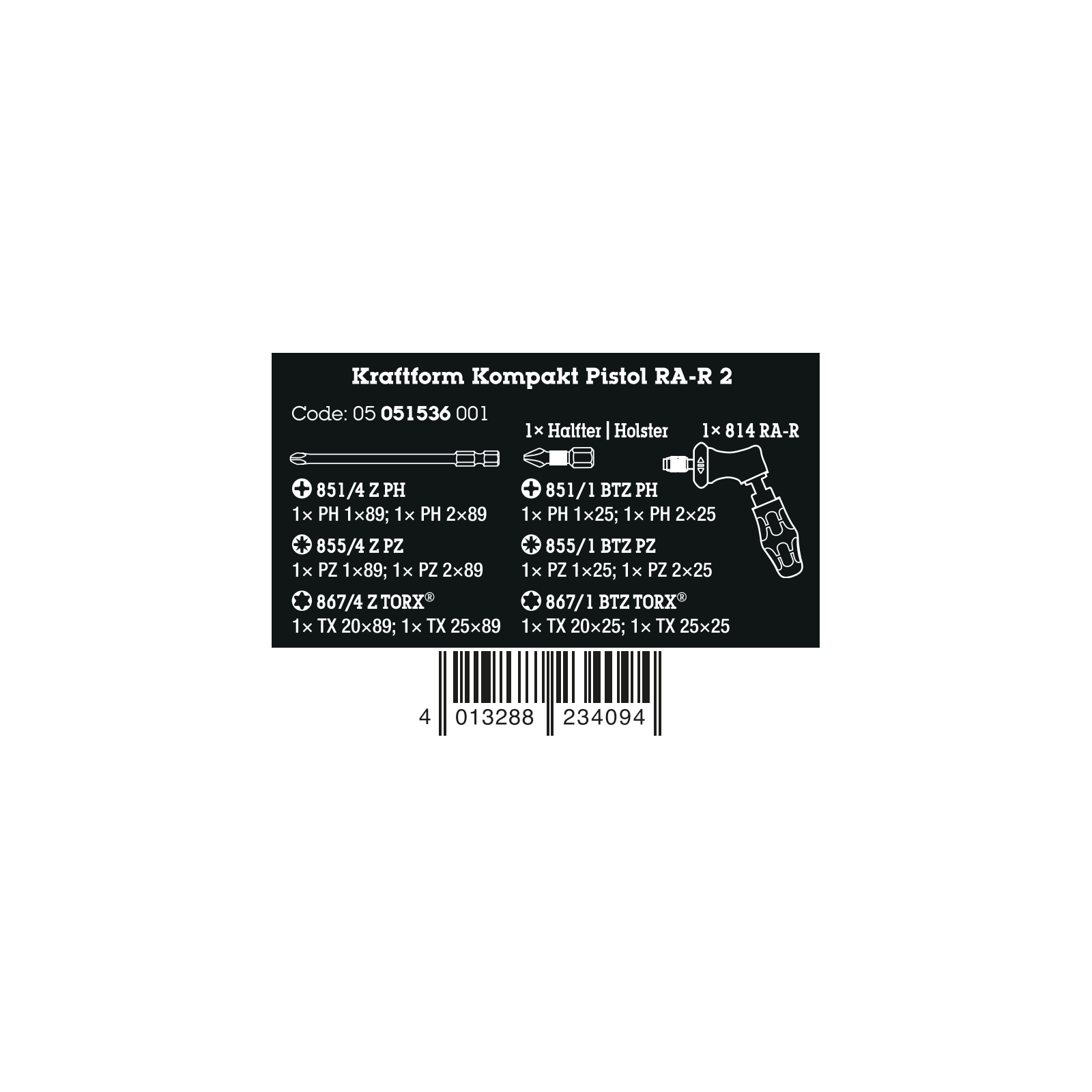Wera Kraftform Kompakt Pistol RA -R 2, 13‑delig 05051536001