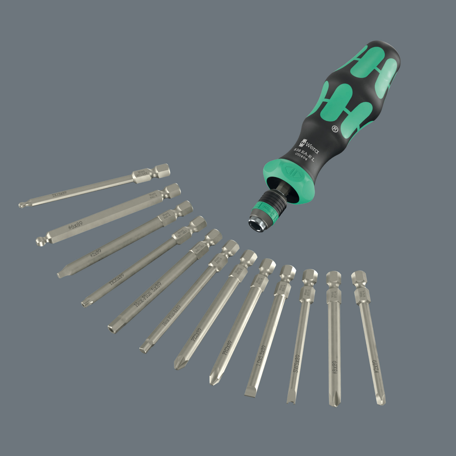 Wera 838 RA-R L bithandhouder met ratelfunctie, 1/4" 05051494001