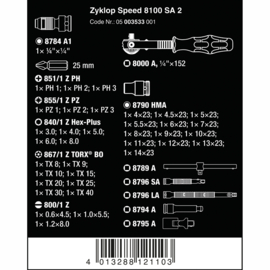WERA ZYKLOP RATEL-SET 1/4" METRISCH 8100 SA 2 05003533001