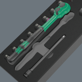 Wera 9724 Schuimrubberen inzetstuk met 8010 B Zyklop Comfort ratelset 1, 3/8", 16‑delig  05150114001