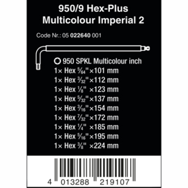 Wera inbussleutelset 950 /9 Hex-Plus Multicolour Imperial 2(inches) 05022640001