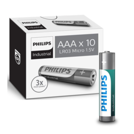 10x AAA Philips Industrial – 1.5V  Alkaline Batterij