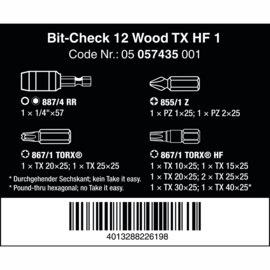 Wera 05057435001 Bit-Check 12 Wood Tx Hf 1 met vasthoudfunctie