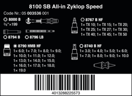 Wera 05003536001 8100 SB All-in Zyklop Speed-ratelset, 3/8" aandrijving, 35‑delig
