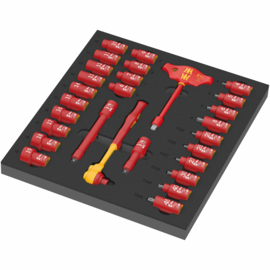Wera 9726 Schuimrubberen inzetstuk met 8007 B Zyklop VDE ratelset 1, 3/8", 28-delig 05150116001