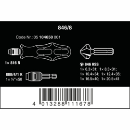WERA VERZINKBOOR BIT-SET 846/8 3-SNIJDER  05104650001