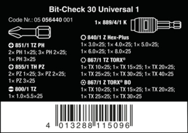 Wera  Bit-Check 30 Universal 1, 30‑delig 05056440001