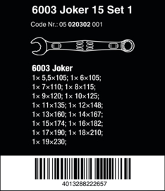 Wera 6003 Joker 15 set 1 ringsteeksleutel-set, 15‑delig 05020302001