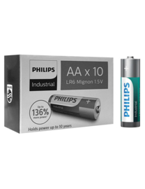 10x AA Philips Industrial – 1.5V  Alkaline Batterij
