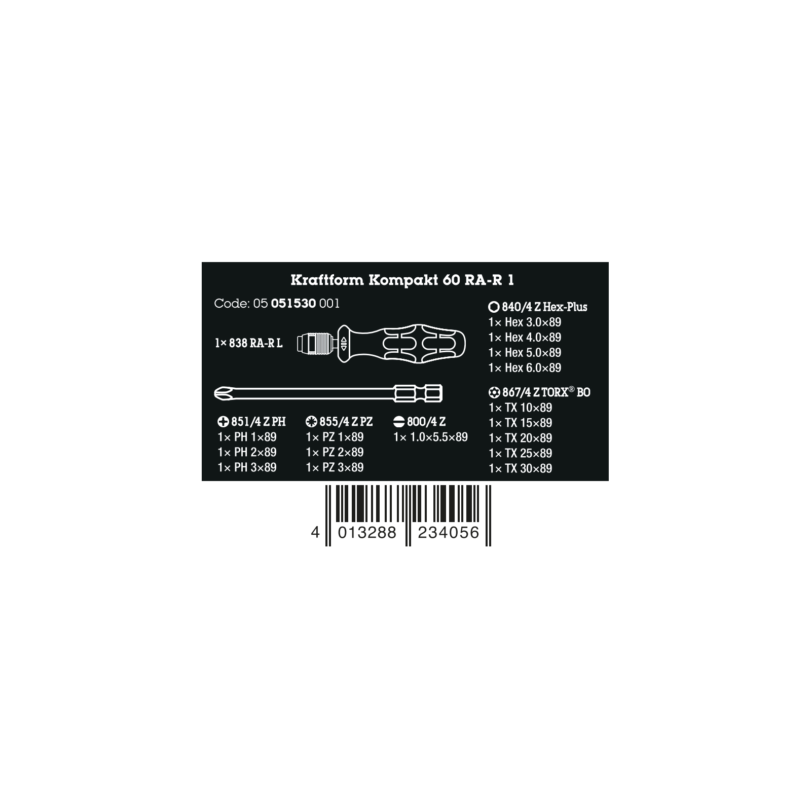 Wera Kraftform Kompakt 60 RA -R 1, 17‑delig 05051530001