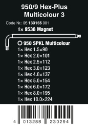 Wera 950/9 Hex-Plus Multicolour 3 Stiftsleutelset 05133165001