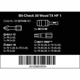 Wera 05057436001 BIT-CHECK 30 WOOD TORX HF 1 met vasthoudfunctie