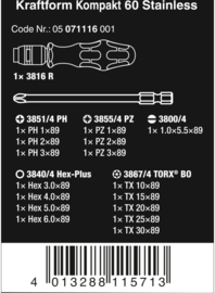 Wera 05071116001 Bitassortiment Kraftform Kompakt 60 roestvrijstaal