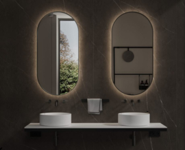 Martens Designs Weston, Ovale spiegel 450 x 900 mm, mat zwarte rand, met indirecte verlichting rondom
