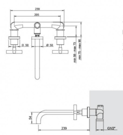 Hotbath Chap 005 inbouw wastafelmengkraan 3 Gats