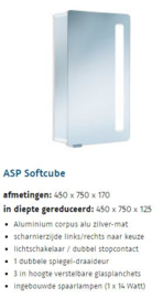 H.s.k. Alu-Spiegelkast ASP Softcube 45 cm breed, 75 cm hoog, 170 of 125 mm diep