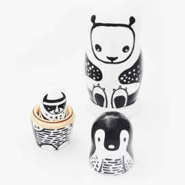 Wee Gallery Matroesjka, zwart-wit dieren, Nesting Dolls