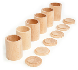 Grapat 6 houten bakjes met deksel, naturel