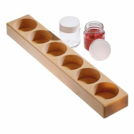 Houten houder voor 6 glazen verfpotjes, 50 ml