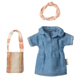 Maileg Kledingset - moeder muis - Denim Dress and bag