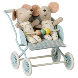 Maileg metalen kinderwagen voor baby muizen, Stroller Baby Mice, Mint