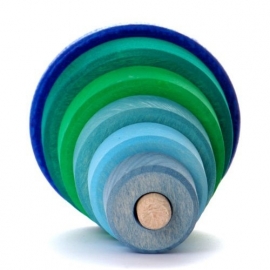 Grimm's houten kleine Stapeltoren tuimelaar, blauw/groen, 6-delig, 13cm