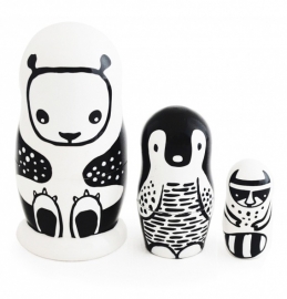 Wee Gallery Matroesjka, zwart-wit dieren, Nesting Dolls