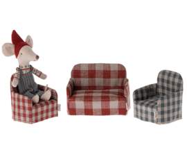 Maileg Bank voor muizen, Mouse Couch, Gingham Red