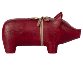 Maileg Houten Kandelaar Varken, Wooden Pig Medium Red