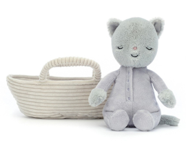 Jellycat Knuffel poes in wiegje, Rock-a-Bye Kitten, 19cm