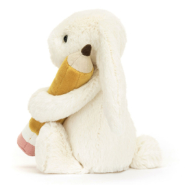 Jellycat Knuffel Konijn met potlood, Bashful Bunny with Pencil, 18cm