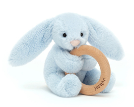 Jellycat Rammelaar met houten Ring Konijn 13cm, Bashful Blue Bunny Wooden Ring Toy