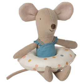 Maileg Kleine Zus muis met zwemband - Little Sister Beach Mouse with Float, Multi dot