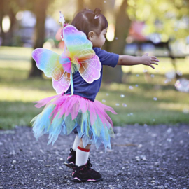 Tule rok met vleugels en toverstafje, regenboog, 4-7 jaar