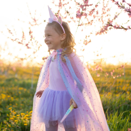 Eenhoorn Regenboog Cape met haarband, Rainbow Unicorn Cape & Headband, 4-6 jaar