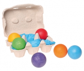 Grimm's 6 gekleurde houten ballen in eierdoosje