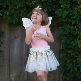 Tule rok met vleugels en toverstafje, gouden pailletten, Gracious Gold Sequins Set, 4-6 jaar