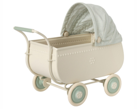 Maileg poppenwagen/kinderwagen Micro Blue, hoogte 15cm