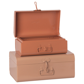 Maileg Set van 2 Metalen Opbergkoffers, Storage suitcases, Powder/Rose