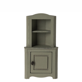 Maileg houten hoekkast voor muizen, Corner Cabinet Mouse, Light Green, 15,5cm