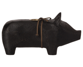 Maileg Houten Kandelaar Varken, Wooden Pig Medium Black