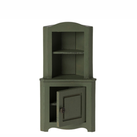 Maileg houten hoekkast voor muizen, Corner Cabinet Mouse, Dark Green, 15,5cm