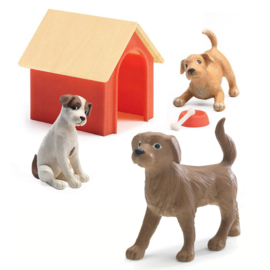 Djeco Poppenhuis honden, 3 stuks met hok