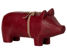 Maileg Houten Kandelaar Varken, Wooden Pig Medium Red