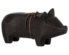 Maileg Houten Kandelaar Varken, Wooden Pig Medium Black