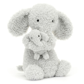 Jellycat Knuffel Olifant met jong, Huddles Grey Elephant, 26cm